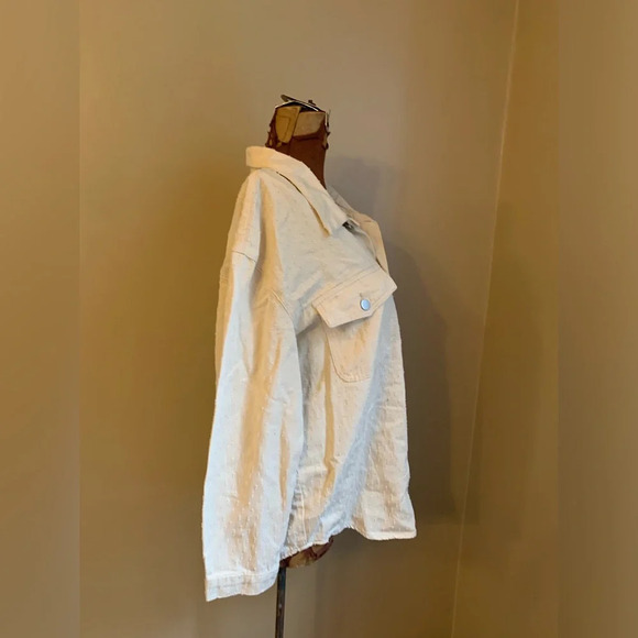 Hayden Los Angeles cream textured shirt jacket shacket boho coastal grandma M - Picture 5 of 9